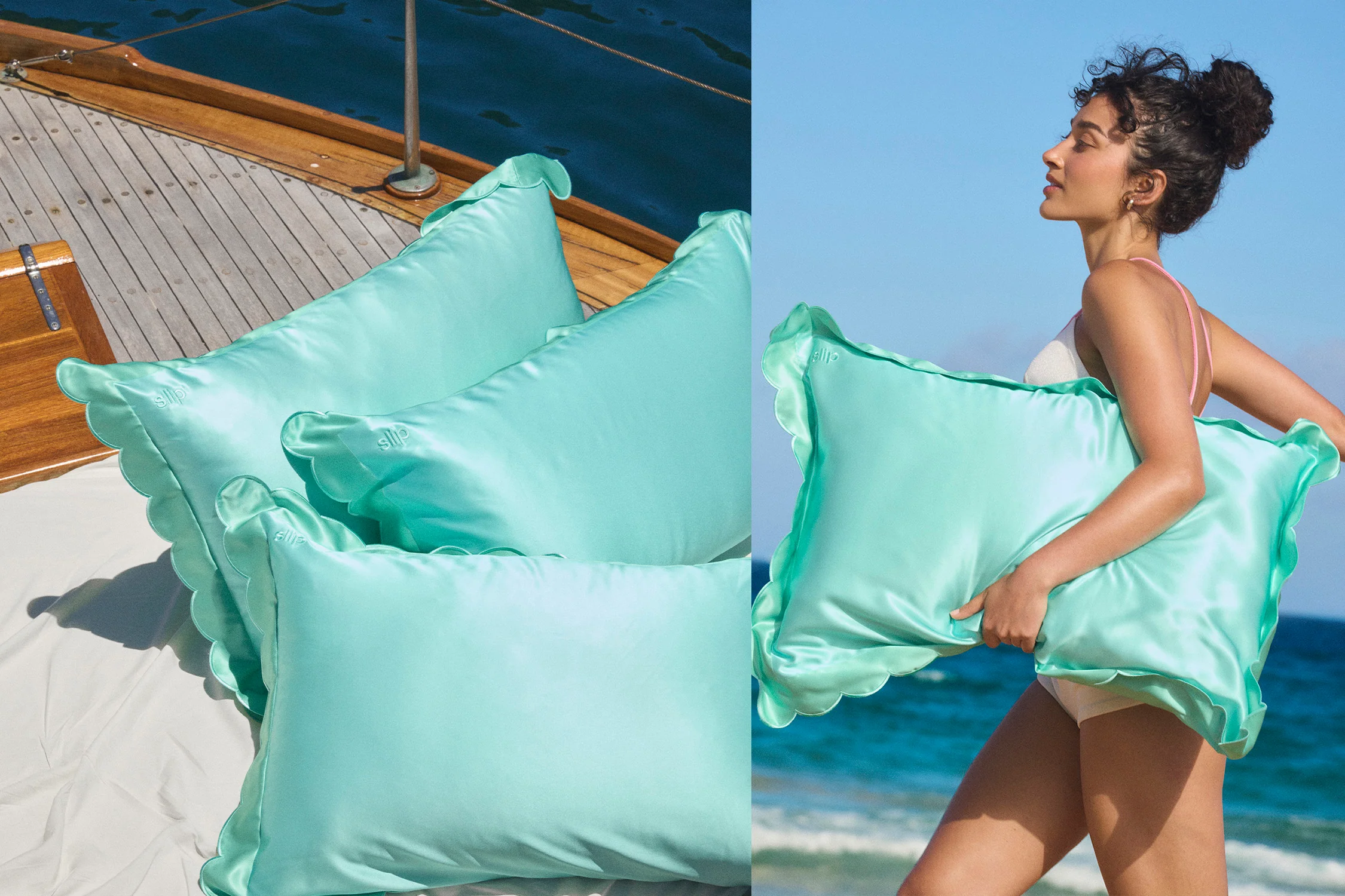 Turquoise Queen Zippered Pillowcase with Scalloped Edge - Image 6